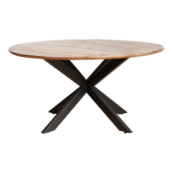 Eetkamertafel Arlington Rond, Ronde tafel gemaakt van mangohout inclusief zwart metalen spinpoot