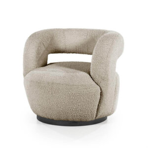 Fauteuil Sharon: een stijlvolle stoel, rond van vorm en draaischijf. Verkrijgbaar in 4 kleuren. Comfortabel, elegant, en perfect voor elk interieur.