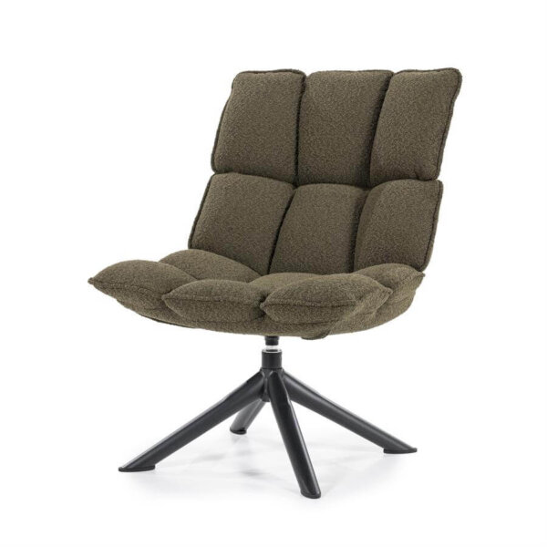Fauteuil Dani Groen, draaibare fauteuil in de trendy stof Copenhagen of te wel Bouclé stof. Deze fauteuil is verkrijgbaar in vier trendy kleuren; Groen, antraciet, taupe en beige. Bekijk ook eens de bijpassende eetkamerstoel Dani. Afmeting: 68x78x93cm
